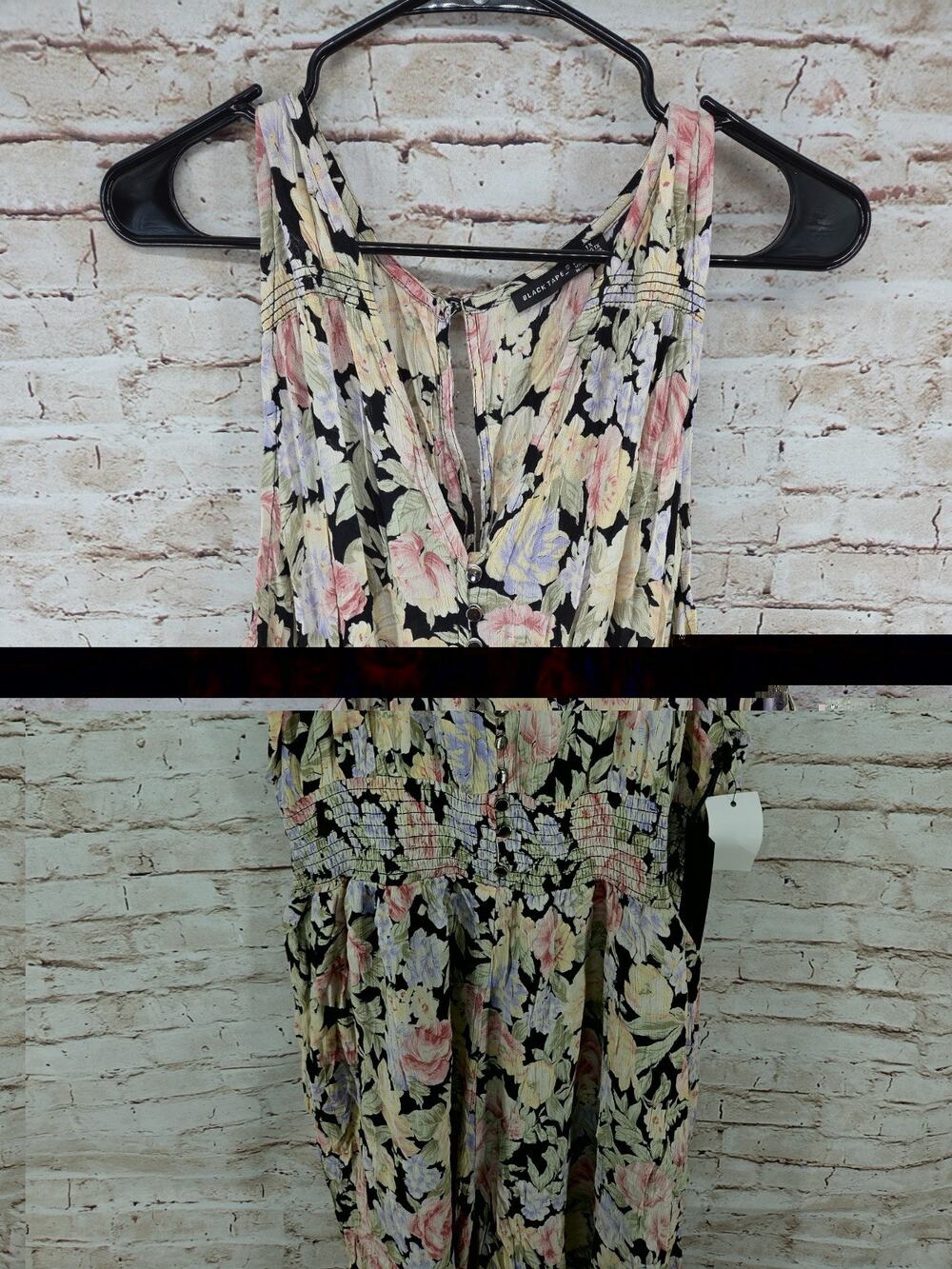 Black Tape Pants Jumpsuit Size 1X NEW Floral Button Front Pockets Wide Leg